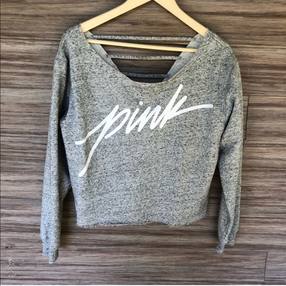 vs pink speckle cutout crop sweater